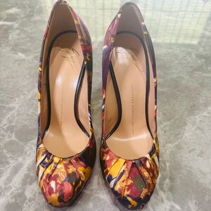 Giuseppe Zanotti Collage Silk Fabric Stiletto Blue Heels Size EU 37 US SZ 7